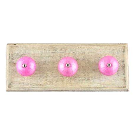 Solid Dark Neon Pink Ceramic Wooden Hook